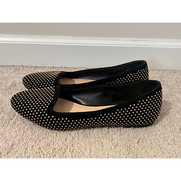 Loeffler Randall Studded Leather Slip On Almond Toe Flats Shoes Black/Gold Sz 9 - Picture 6 of 12